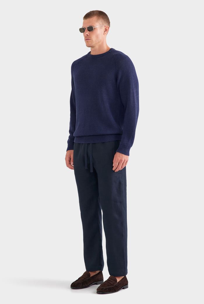 Linen Raglan Sweater - Navy