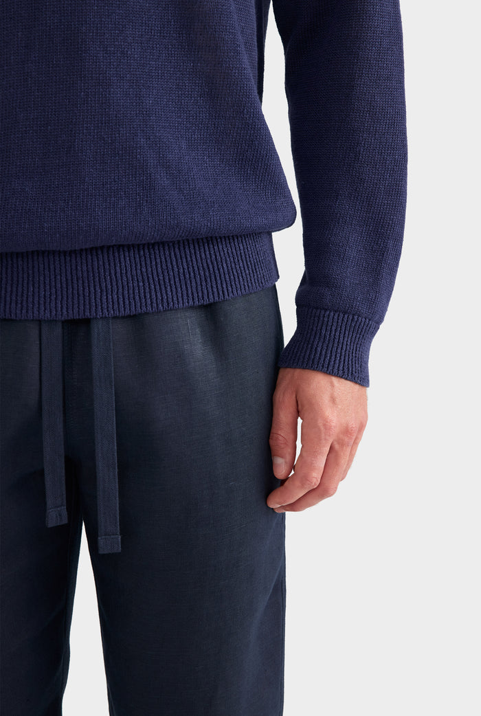 Linen Raglan Sweater - Navy