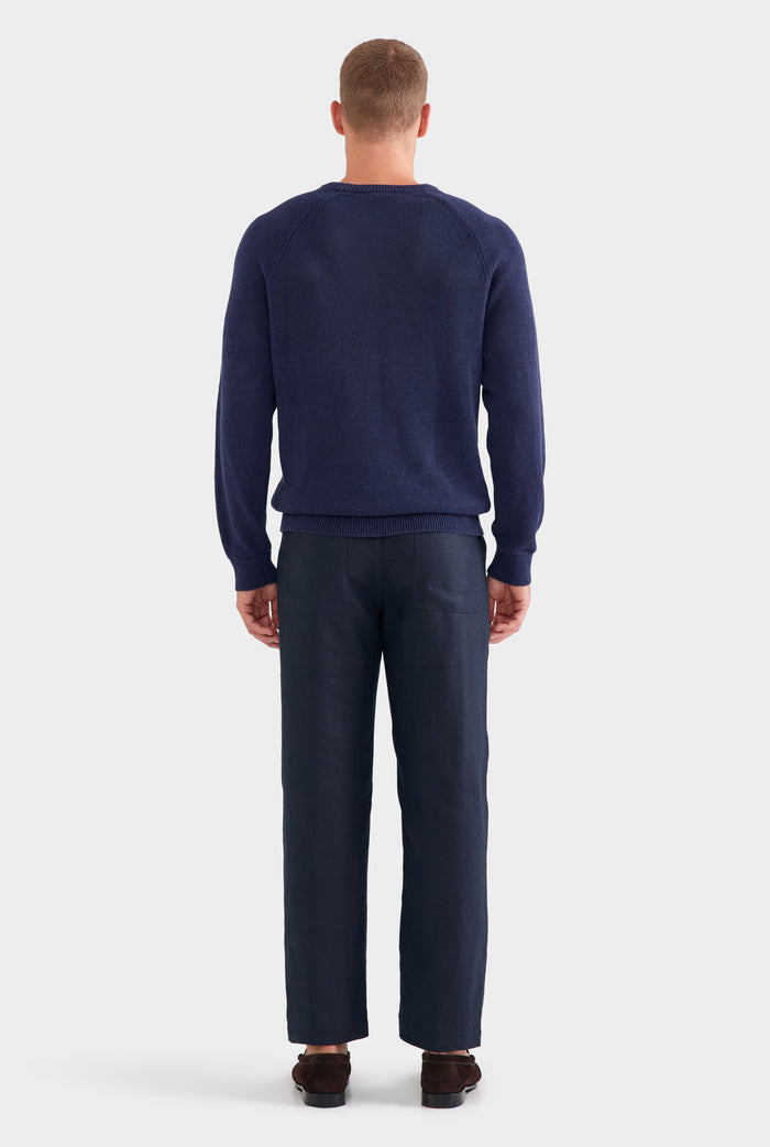 Linen Raglan Sweater - Navy