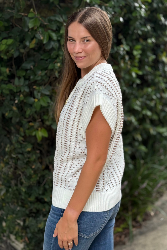 Liverpool Harper Cap Sleeve Half-Zip Sweater – Cream & Camel