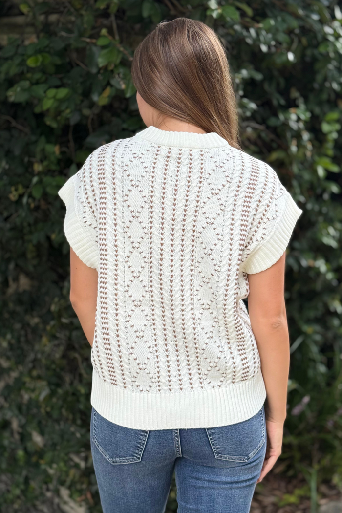 Liverpool Harper Cap Sleeve Half-Zip Sweater – Cream & Camel