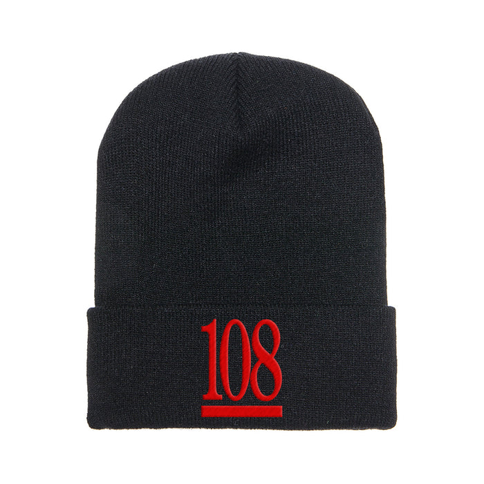 108 Logo Red Thread Black Beanie