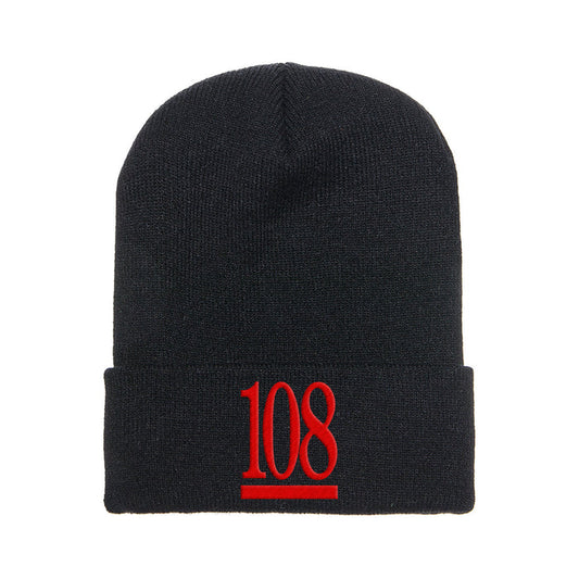 108 Logo Red Thread Black Beanie