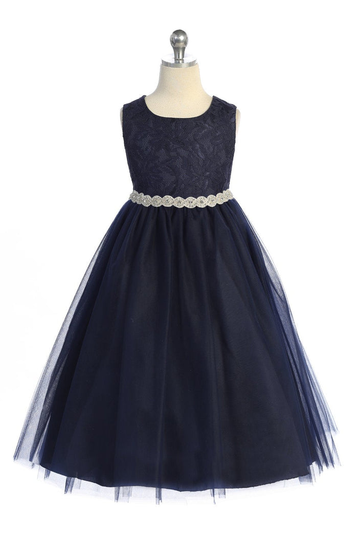 Long Lace Illusion with Rhinestone Trim Girl Party Dress by AS524-A Kids Dream - Girl Formal Dresses