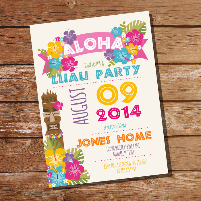 Luau Hawaiian Party Invitations