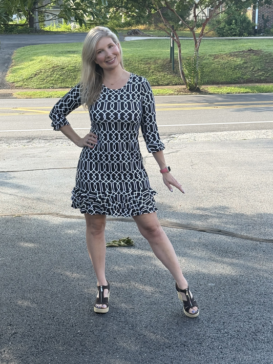Lulu-B UPF 50+ Ruffle Trim 3/4 Sleeve Dress: Elegant Travel Essential