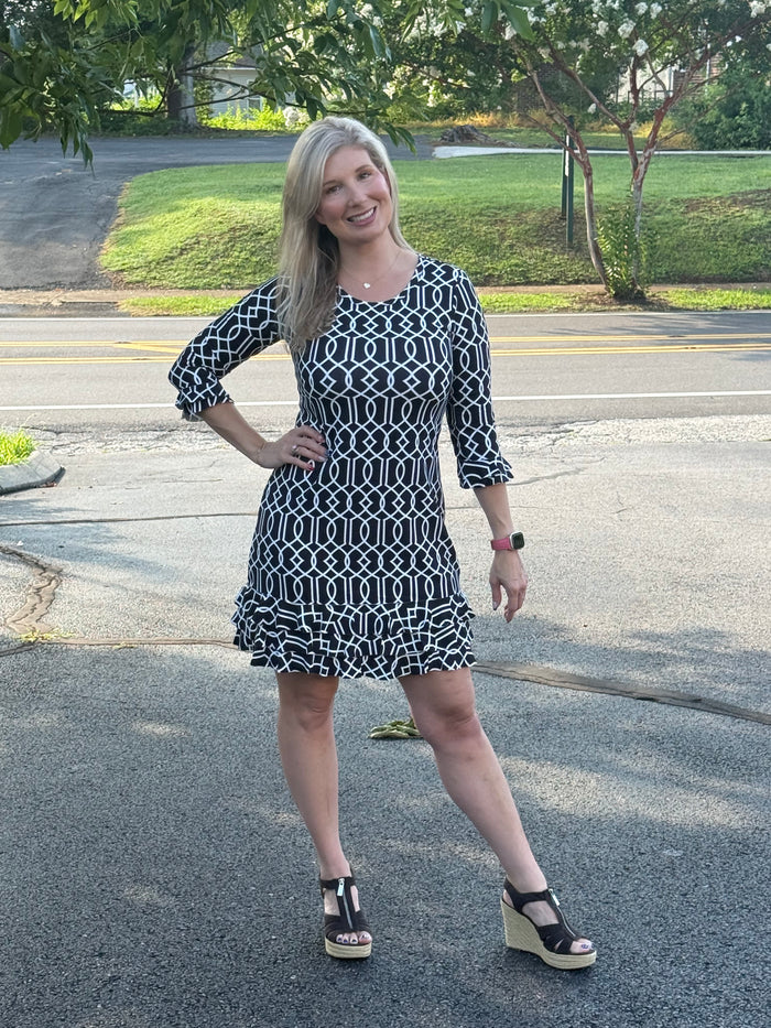 Lulu-B UPF 50+ Ruffle Trim 3/4 Sleeve Dress: Elegant Travel Essential