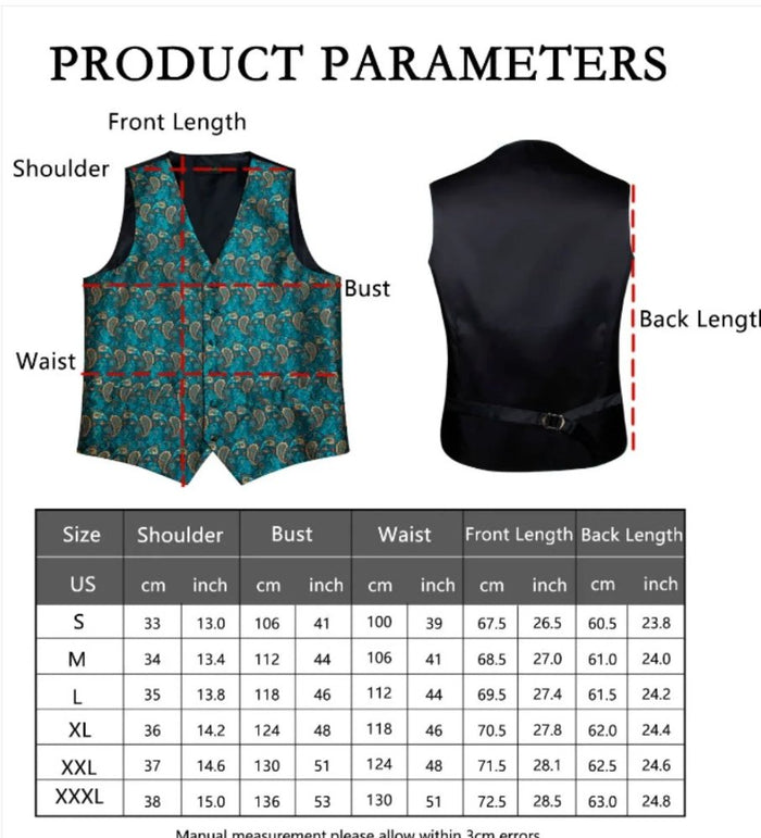 Luxury Green Blue Paisley Silk V Neck Vest Tie Pocket Square Cufflinks Set- MJ-2572 - SimonVon Shop