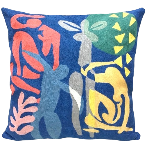 Matisse Blue Silhouettes Chain Stitch Pillow