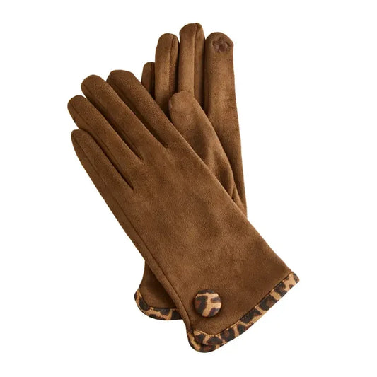 Melia Faux Suede Animal Print Trim Gloves