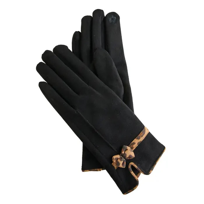 Melia Faux Suede Animal Print Trim Gloves