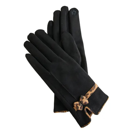 Melia Faux Suede Animal Print Trim Gloves