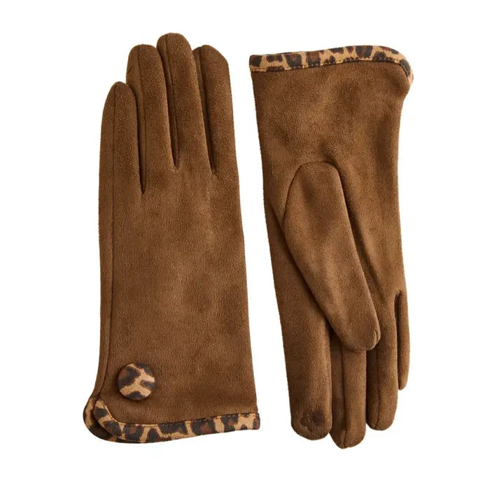 Melia Faux Suede Animal Print Trim Gloves