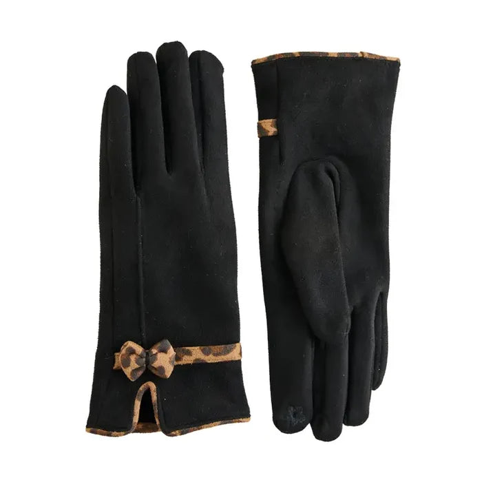 Melia Faux Suede Animal Print Trim Gloves