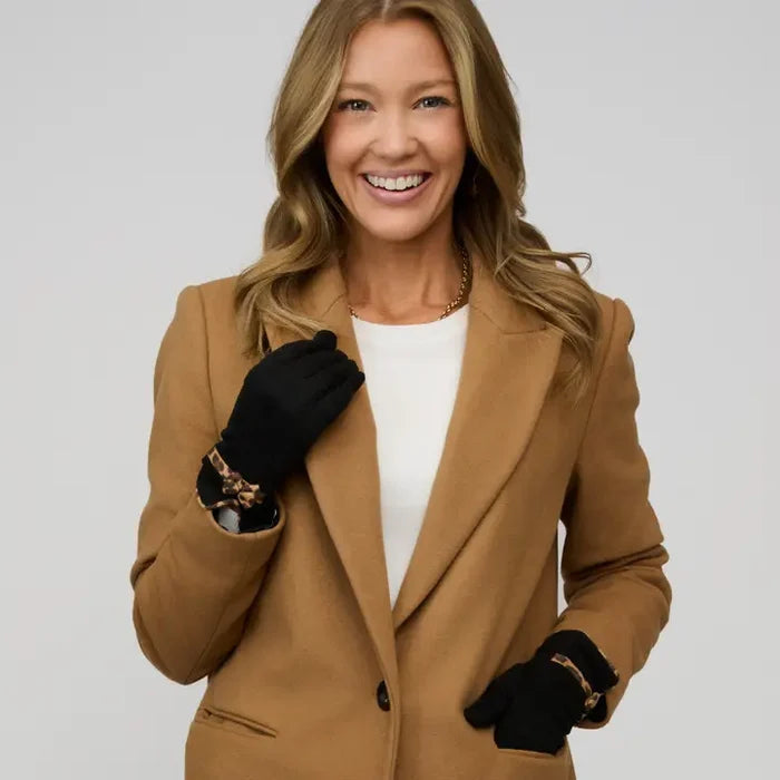 Melia Faux Suede Animal Print Trim Gloves
