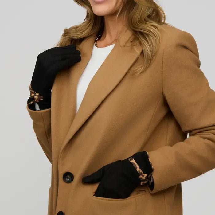 Melia Faux Suede Animal Print Trim Gloves