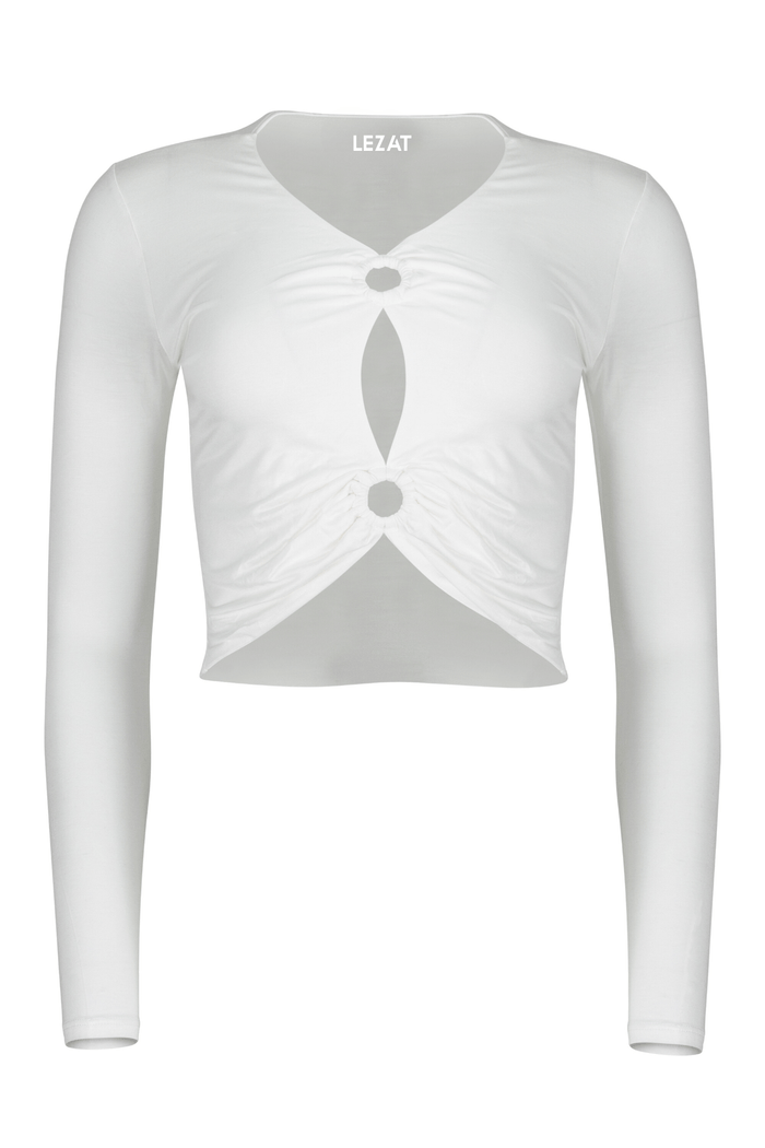Melli Modal Cutout Long Sleeve Crop Top - White