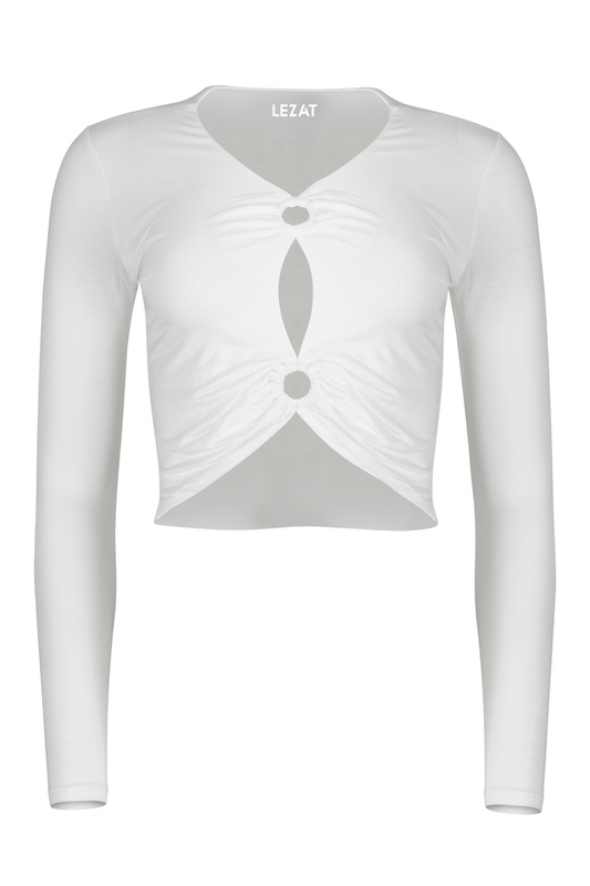 Melli Modal Cutout Long Sleeve Crop Top - White