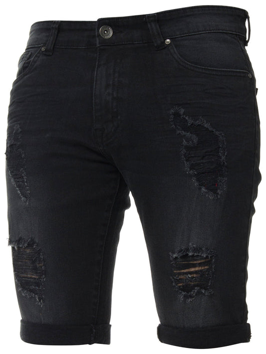 EZS383 Copy of Mens Denim Skinny Fit Distressed Shorts | Enzo Designer Menswear ENZO RAWDENIM