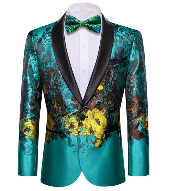 Men's Dress Party Blue Brown Floral Suit Jacket Slim One Button Stylish Blazer-XX-0041 - SimonVon Shop