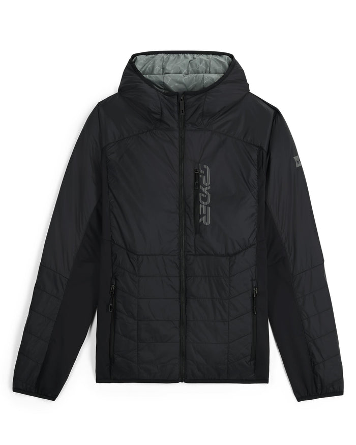 Black jacket with a brand logo on a white background