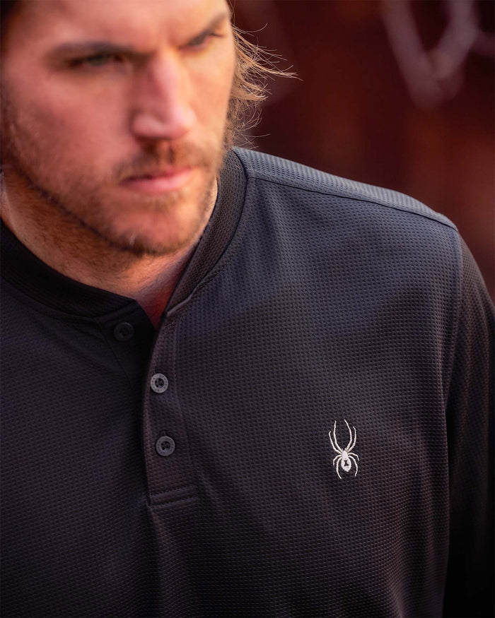 Men's Long Sleeve Thermal Henley - Black