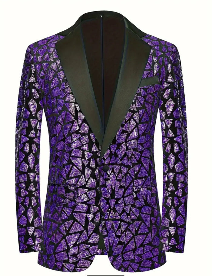 Men's White Geometric Sequin Long Sleeve Blazer-QG297573 - SimonVon Shop