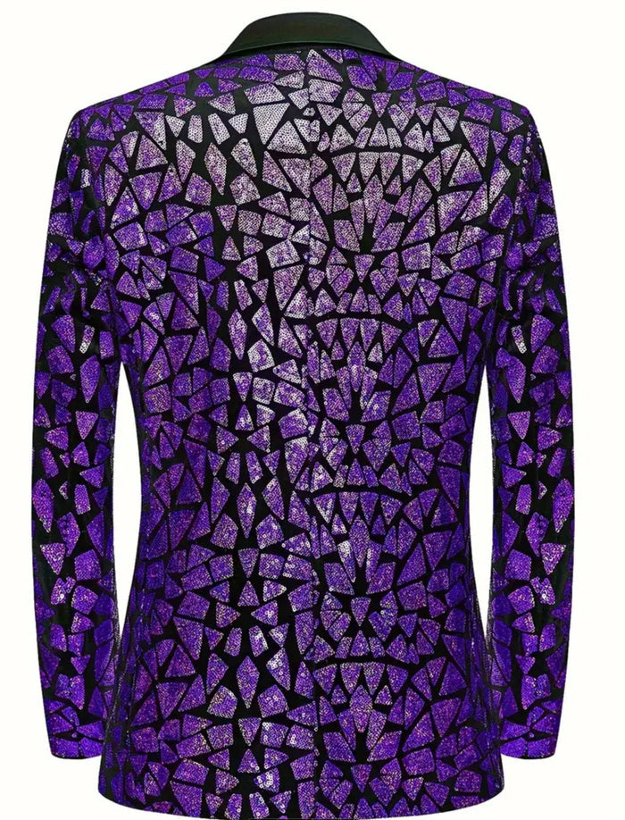 Men's White Geometric Sequin Long Sleeve Blazer-QG297573 - SimonVon Shop