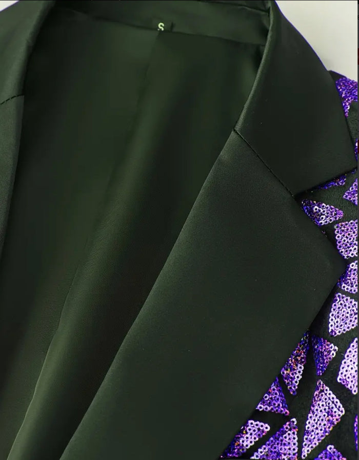 Men's White Geometric Sequin Long Sleeve Blazer-QG297573 - SimonVon Shop