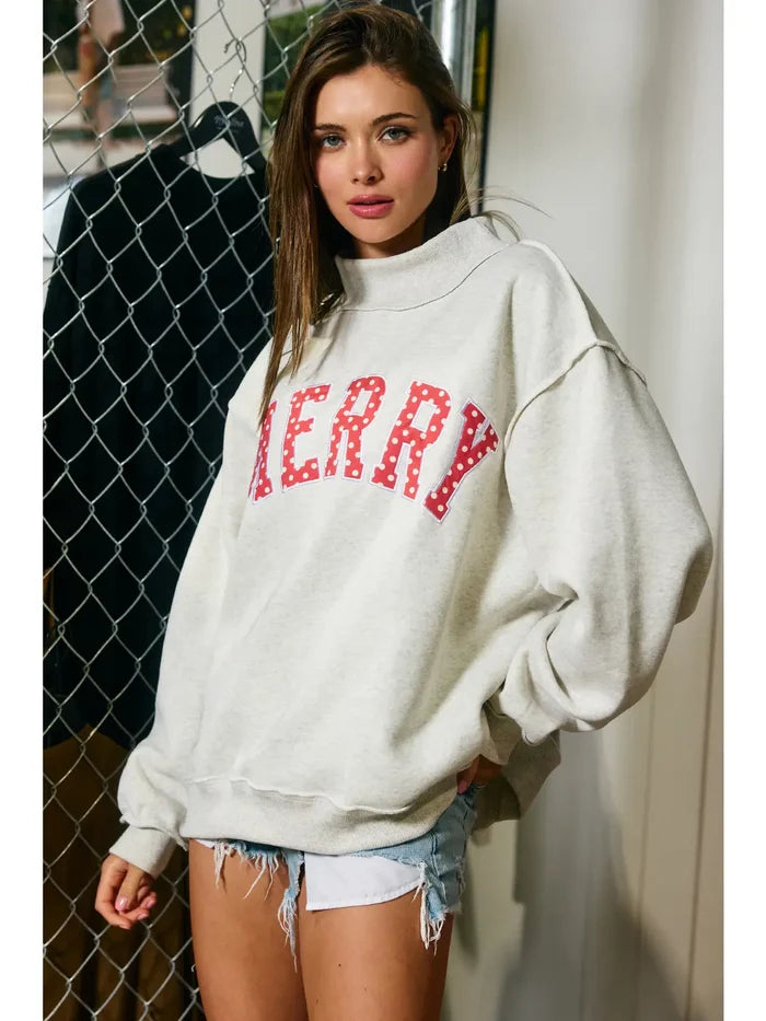 Merry Varsity Mock Neck Sweatshirt