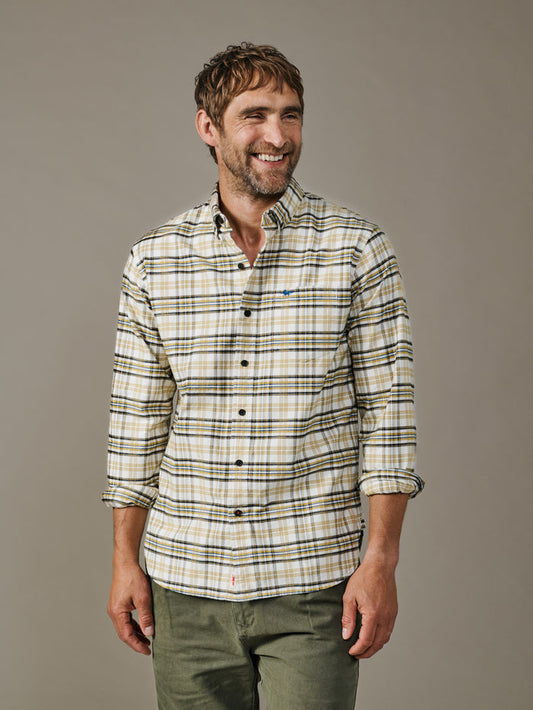 Aubin Turmeric Check Merton Brushed Oxford Button Down Shirt | Shirts