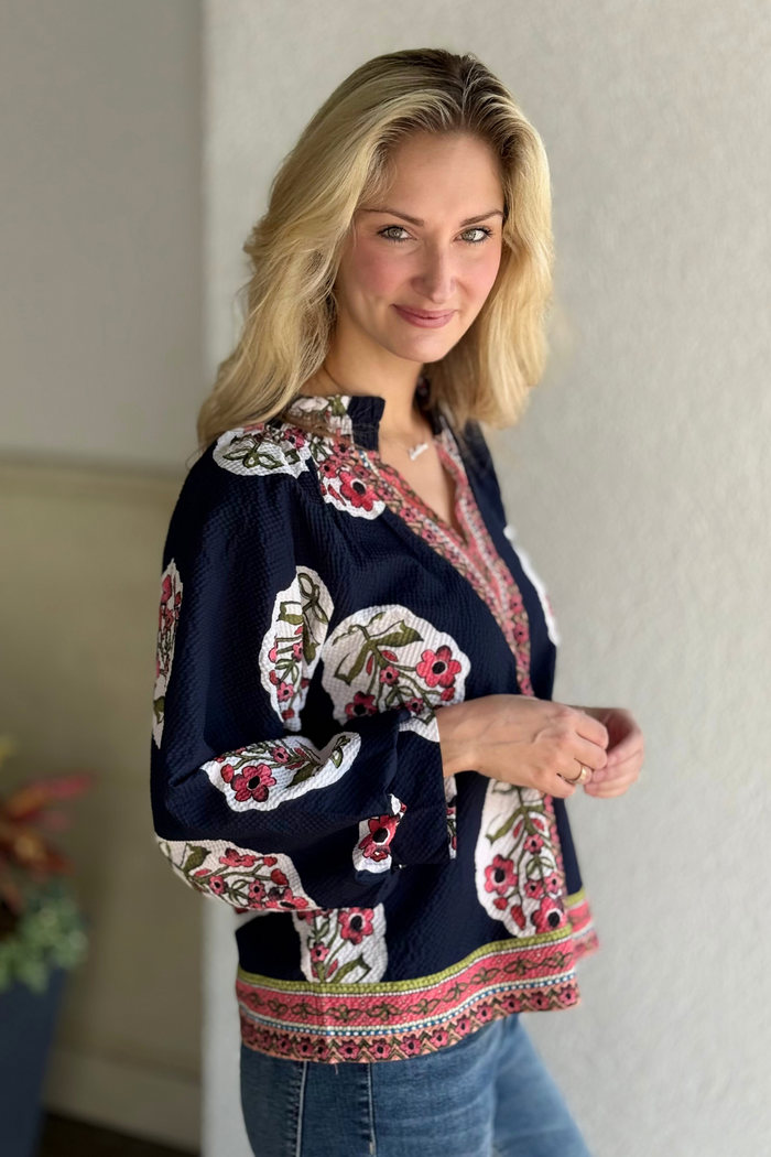 Midnight Garden Border Blouse – Navy