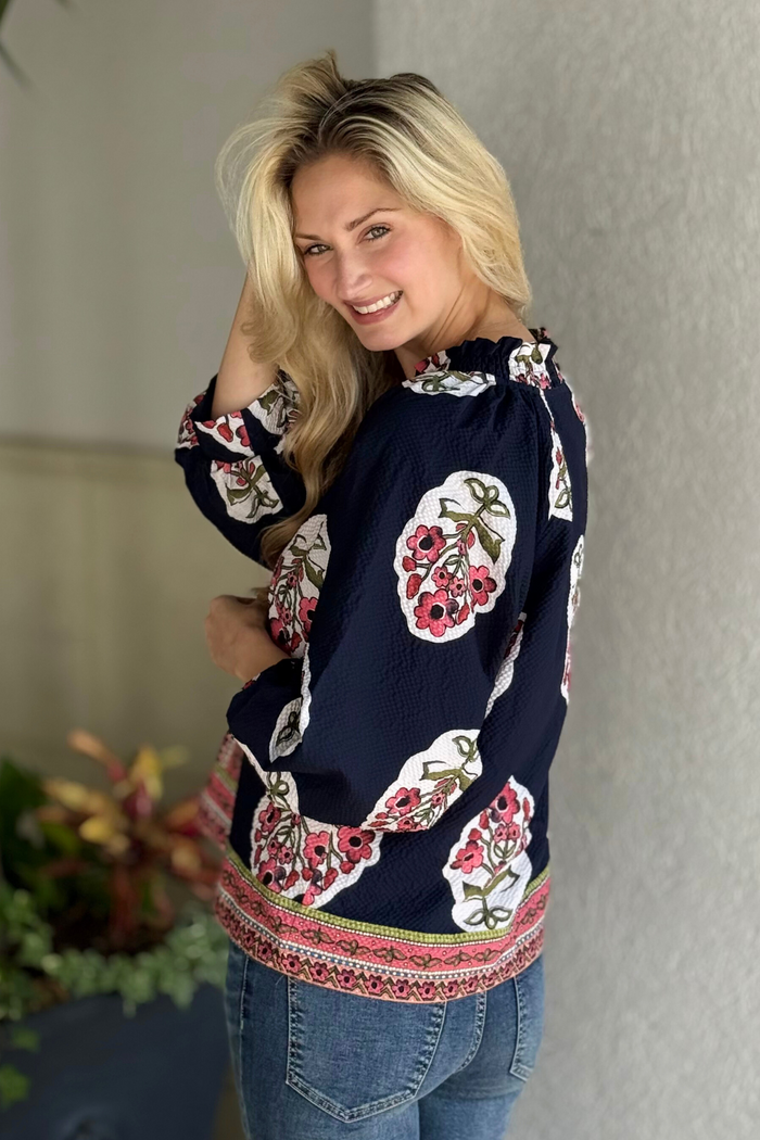 Midnight Garden Border Blouse – Navy