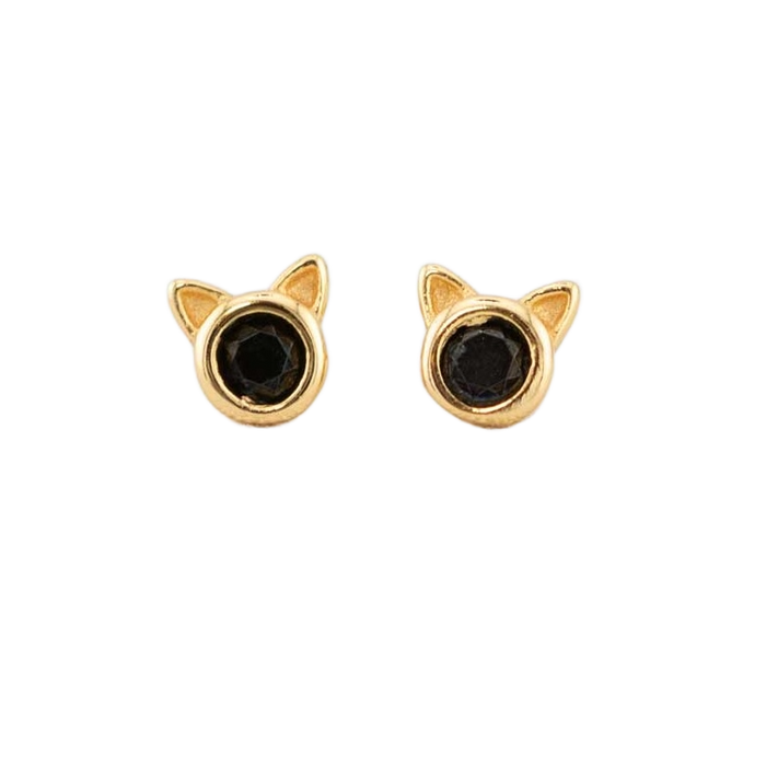 Midnight Whiskers Cat Stud Earrings - 18k Gold Vermeil