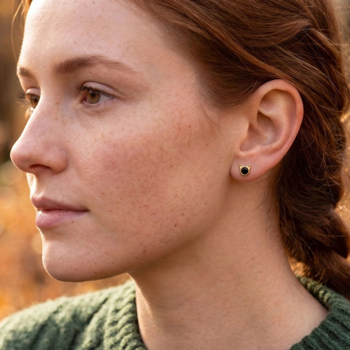 Midnight Whiskers Cat Stud Earrings - 18k Gold Vermeil