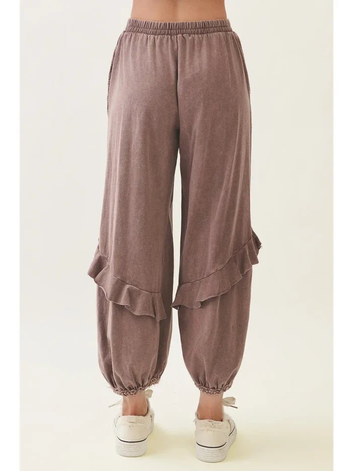 Mineral Washed Eyelet Ruffle Harem Pants
