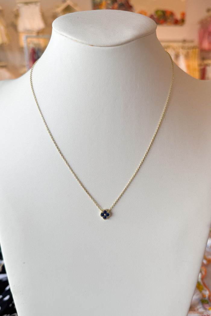 Mini Gracie CZ Pendant Necklace Dark Blue, necklace, necklaces, jewelry, accessory, accessories, dallas boutique, boutique, adeline boutique