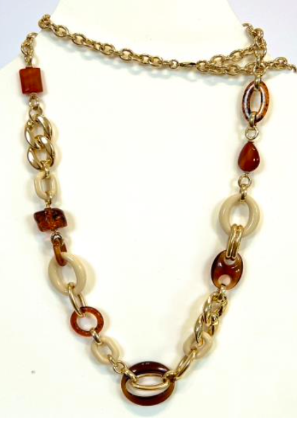 Mixed Material Long Belt/ Necklace with Rings