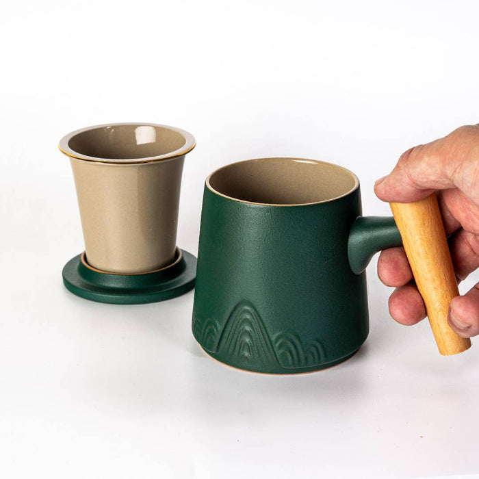 Mountain Range Green Infuser Mug & Lid