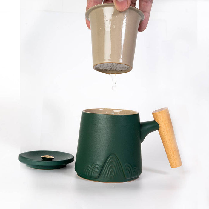 Mountain Range Green Infuser Mug & Lid