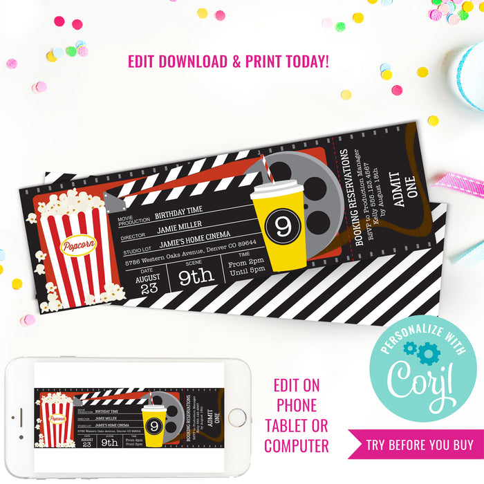 Movie Party Invitation | Movie Ticket Invitation