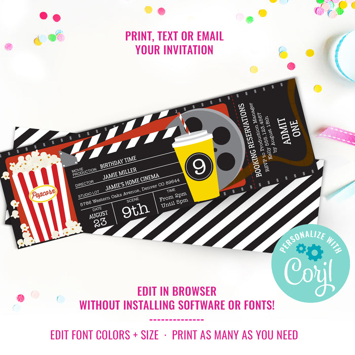 Movie Party Invitation | Movie Ticket Invitation