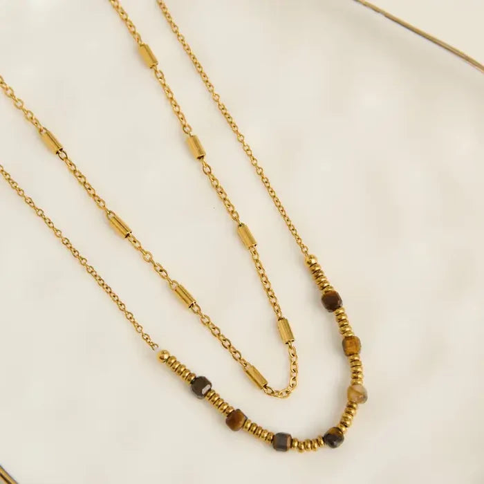 Narelle Waterproof Genuine Tiger's Eye Double Row Dainty Necklace