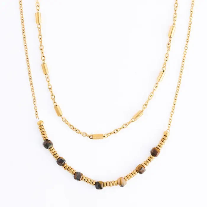 Narelle Waterproof Genuine Tiger's Eye Double Row Dainty Necklace