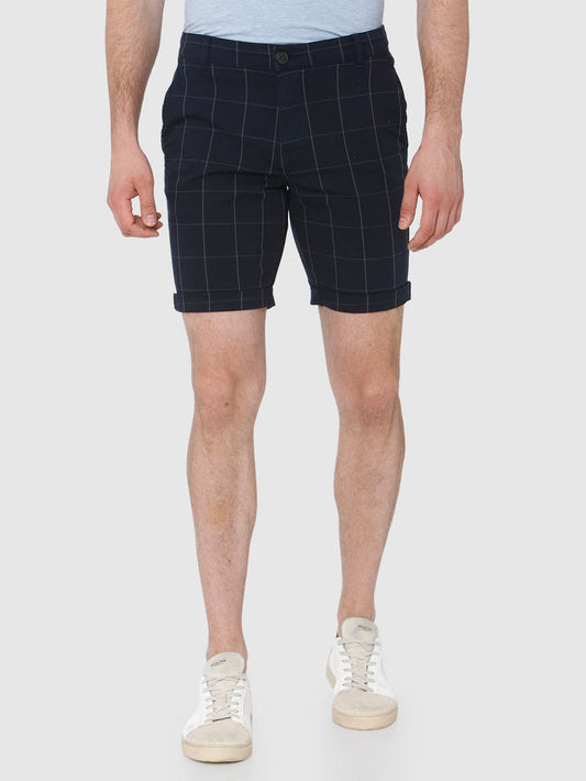 Navy Blue Check Chino Shorts