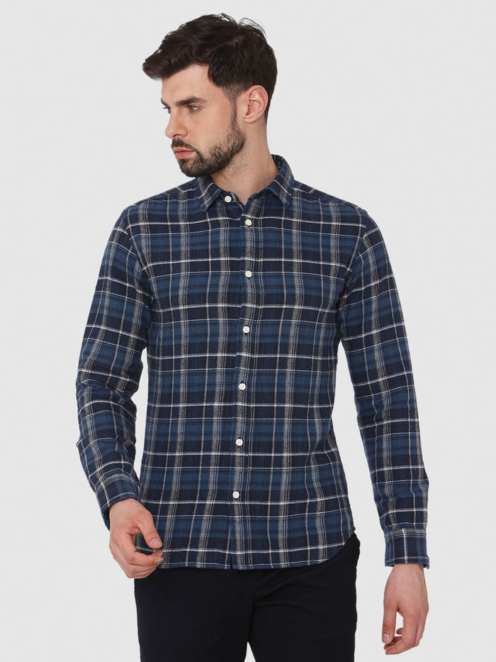 Navy Blue Check Full Sleeves Shirt