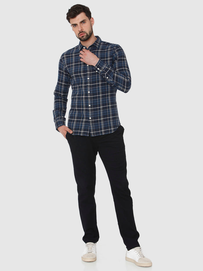 Navy Blue Check Full Sleeves Shirt