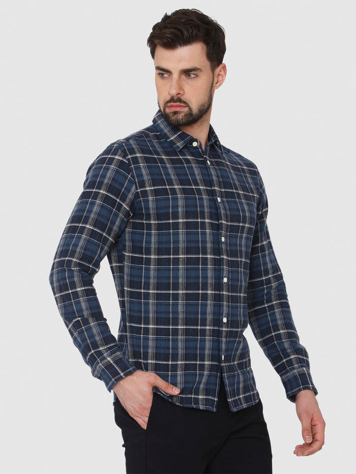 Navy Blue Check Full Sleeves Shirt
