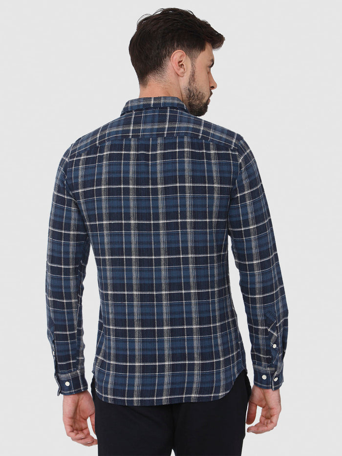 Navy Blue Check Full Sleeves Shirt