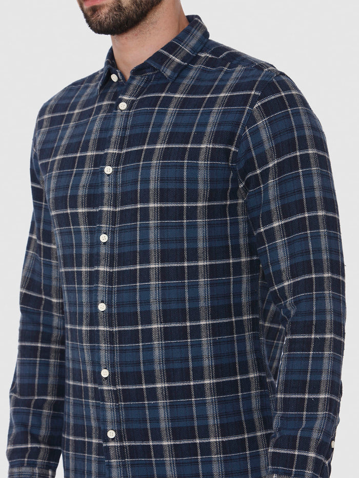 Navy Blue Check Full Sleeves Shirt